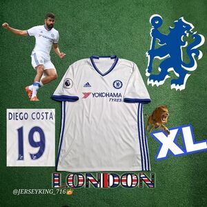 Adidas Chelsea FC Diego Costa #19 2016/2017 Third 3rd White Jersey EPL Patch XL